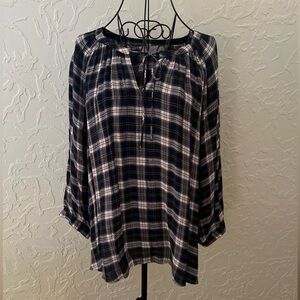 LOFT Tartan Peasant Blouse